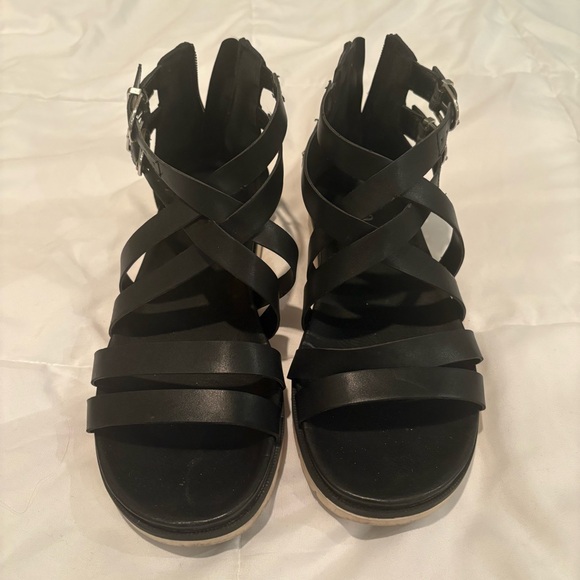 ANA Black Strappy Sandals with Silver Buckle 7.5 - Picture 1 of 4
